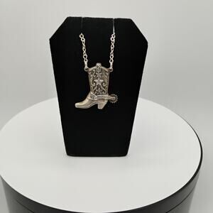 Southwestern Sterling Silver Cowboy Boot Necklace on 20-in Sterling Silver Chain